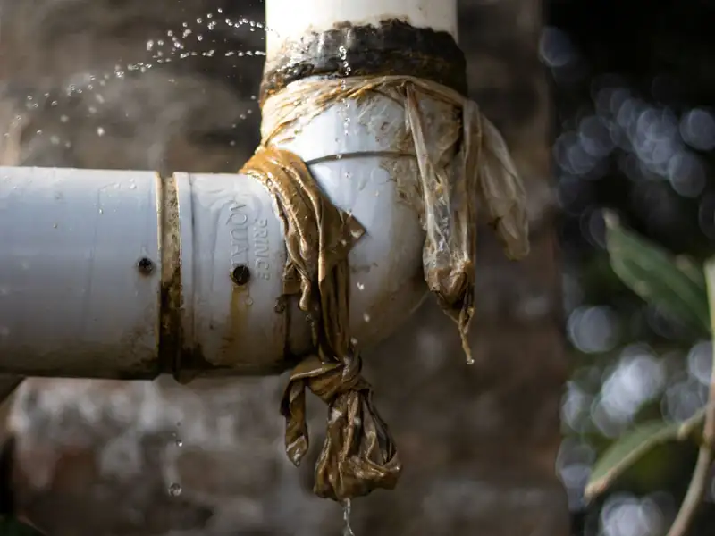 Close-up of a leaking pipe with water dripping