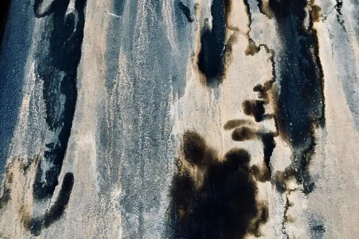 Dark mildew stains spreading across a damp wall